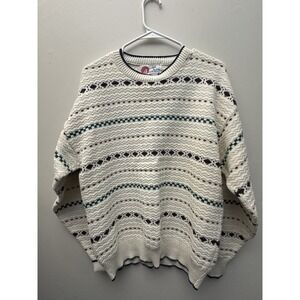 Vintage Isle Of Cotton Sweater Mens large White Stripe  Crewneck USA